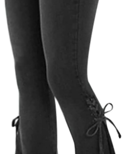 Women's Lace-up Bell Bottom Denim Pants Mid Waist Stretchy Flare Juniors Jeans Trouser Leggings