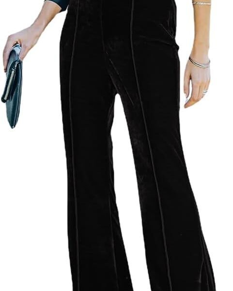 Velvet Pants for Women High Waist Bell Bottom Flare Pants Palazzo Casual Trousers
