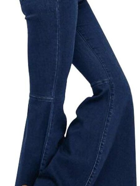 Women's Fashion Bell Bottom Pants High Waist Tassel Stretch Curvy Fit Jeans Blue