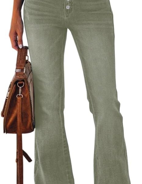 Women's Stretch Flare Jeans High Waisted Bootcut Bell Bottom Button Fly Denim Pants