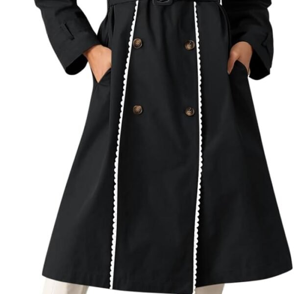 Womens Long Trench Coat Casual Double Breasted Windproof Jacket Classic Lapel Overcoat with Belt