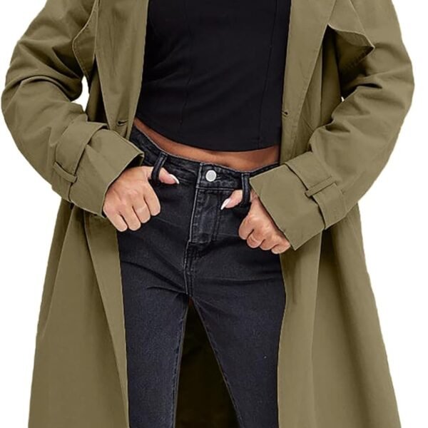 Women's Double Breasted Trench Coats Causal Windproof Long Lapel Pocketed Overcoat with Belt