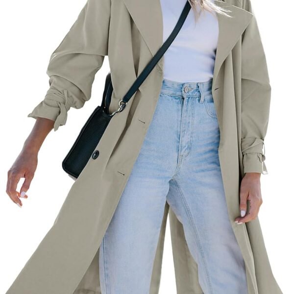 Women's Long Trench Coat Double Breasted Classic Lapel Oversized Windproof Overcoat Outerwear with Belt