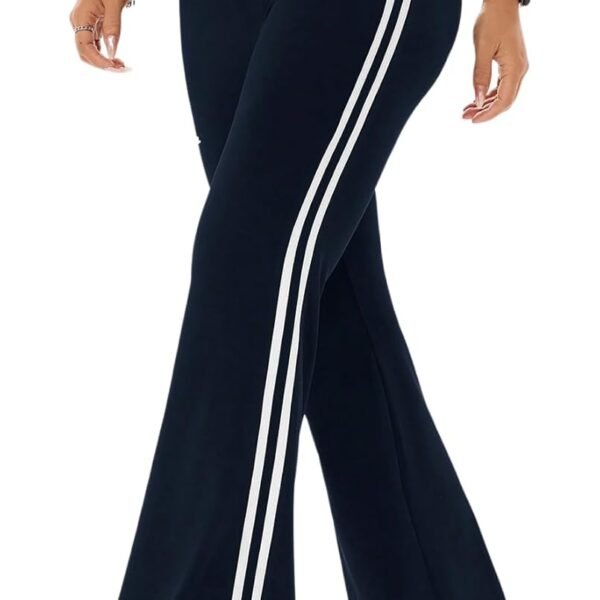 Women's High Waist V Crossover Flare Pants Letter Striped Bell Bottoms Workout Yoga Leggings