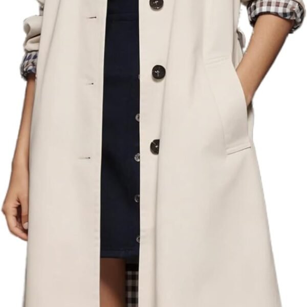 Women's Long Trench Coat – Single-Breasted Lightweight Spring Outerwear, Classic Mid-Length Jacket (Ideal for Commuting, Casual Wear, and Travel)