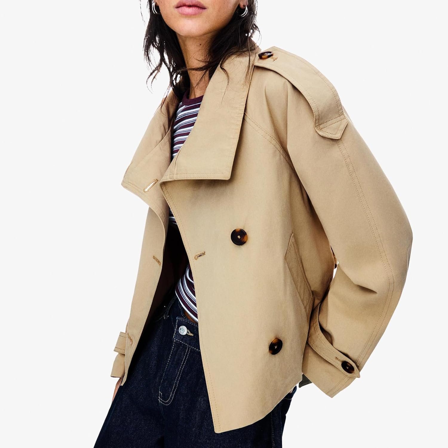 Women's Short Trench Coat – Double-Breasted Jacket, High-Collar Autumn/Winter Outerwear (Belted Style) - Image 2