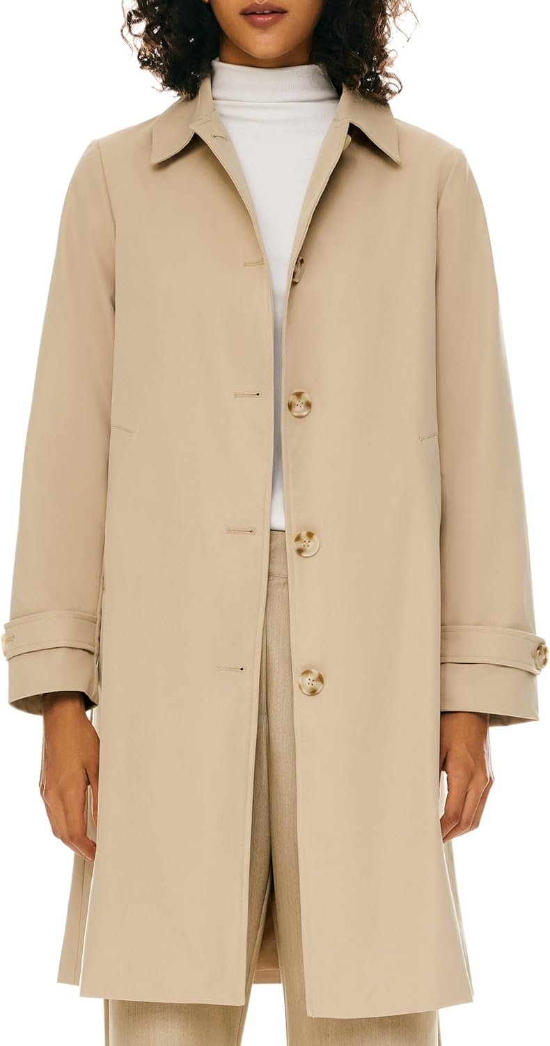 Women's Single-Breasted Trench Coat – Mid-Length Classic Lapel, Windproof Slim-Fit Outerwear