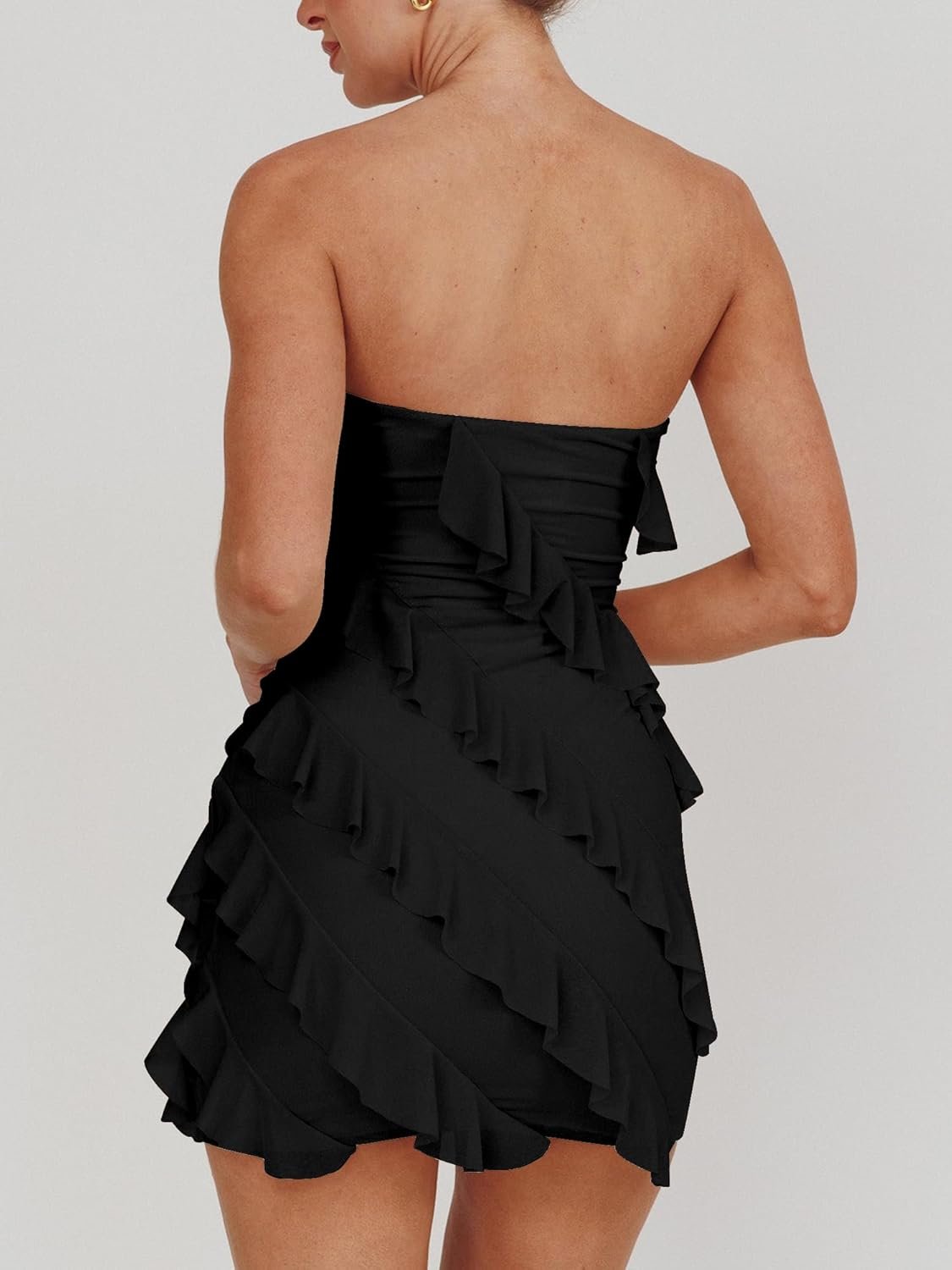 Women's Sexy Strapless Bodycon Mini Party Dress with Ruffled Details - Image 2