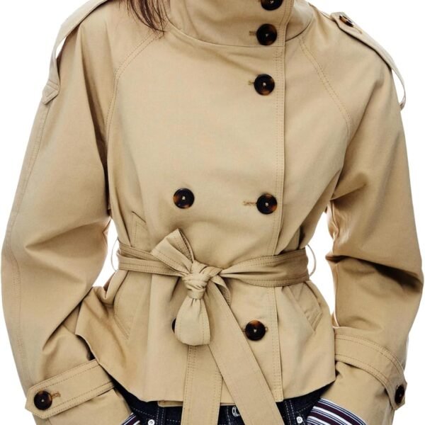 Women's Short Trench Coat – Double-Breasted Jacket, High-Collar Autumn/Winter Outerwear (Belted Style)
